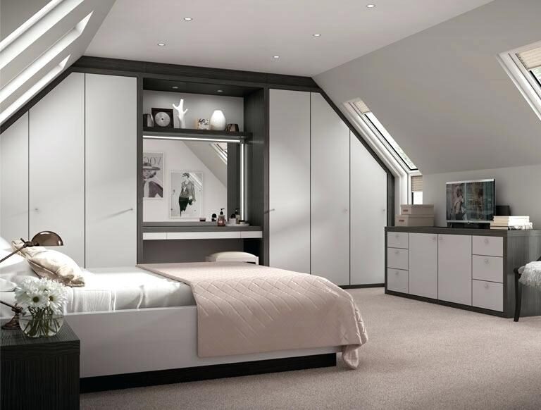 Matt grey fitted bedroom furniture by UKB