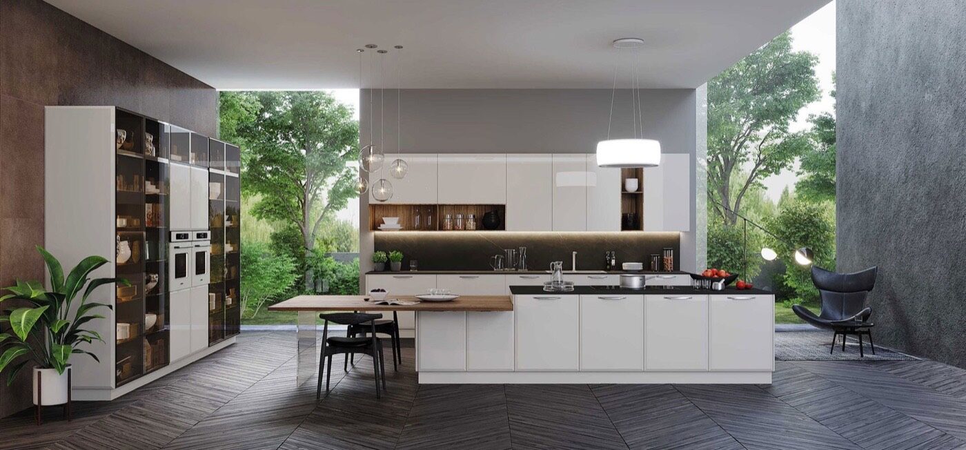 Contemporary open-plan kitchen made by United Kitchens and Bedrooms